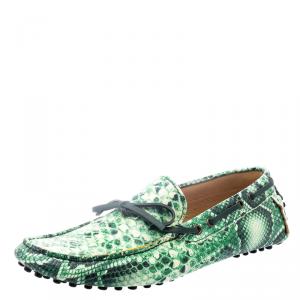 Etro Green Python Embossed Leather Loafers Size 43