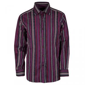 Pre Owned Etro Purple Striped Velvet Detail Button Front Long Sleeve Shirt XL