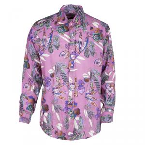 Pre Owned Etro Pink Floral Printed Linen Long Sleeve Button Front Shirt XL