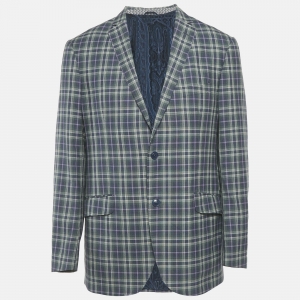 Pre Owned سترة إيترو سوبرليجيرا صوف مربعات زرقاء/خضراء مقاس ضخم جداً (اكس اكس لارج)