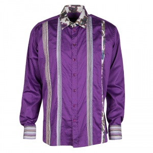 Pre Owned Etro Purple Pleat Detail Long Sleeve Button Front Cotton Luca Shirt L