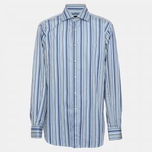 مملوكة مسبقًا Etro Blue Stripe Cotton Long Sleeve Shirt XL