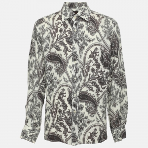مملوكة مسبقًا Etro White/Dark Brown Paisley Printed Linen Long Sleeve Shirt XL
