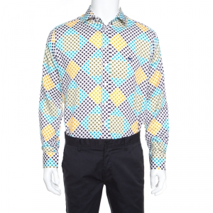 Pre Owned Etro Multicolor Cotton Polka Dot Printed Button Front Shirt L
