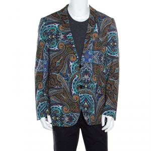 Pre Owned Etro Multicolor Paisley Printed Cotton New Jersey Blazer L