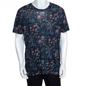 مملوكة مسبقًا Etro Blue Linen Knit Floral Print T Shirt XL 