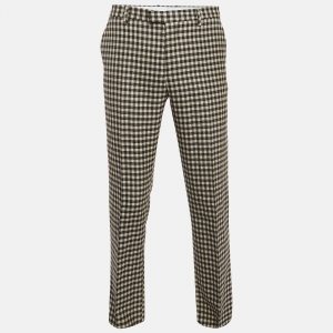 Etro Brown Checked Wool Straight Leg Trousers L