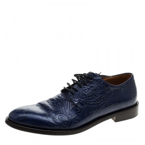 Etro Blue Paisley Embossed Leather Lace Up Derby Size 42