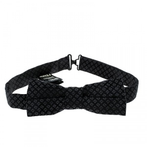 Fendi Black Mini Zucca Printed Silk Narrow Bow Tie