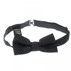 Fendi Black Logo Pattern Jacquard Silk Butterfly Bow Tie