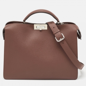Fendi Brown Leather Medium Peekaboo ISeeU Top Handle Bag