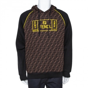 Fendi Brown Zucca FF Logo Cotton Hooded Sweatshirt L