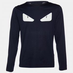 Fendi Night Blue Bag Bugs Appliqued Cotton Long Sleeve T-Shirt L