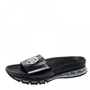 Fendi Black Zucca Coated Canvas Logo Appliquèd Sliders Size 42