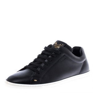 Fendi Black Leather Bag Bugs On Tongue Low Top Sneakers Size 41