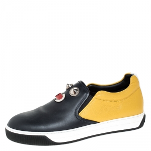 Fendi Mulitcolor Leather Face Detail Slip On Sneakers Size 40