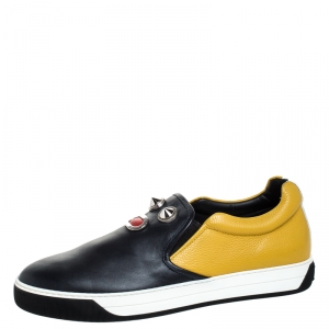 Fendi Mulitcolor Leather Face Detail Slip On Sneakers Size 43