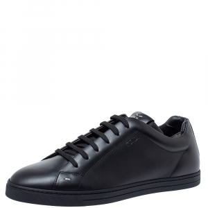 Fendi Black Leather Low Top Sneakers Size 43