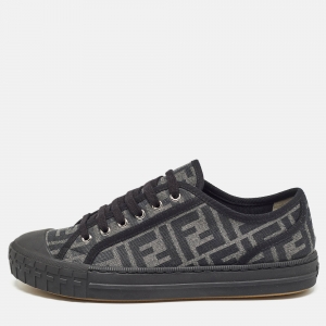 Fendi Black/Beige FF Canvas Low Top Sneakers Size 40