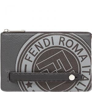 Fendi Grey Romano Leather Clutch