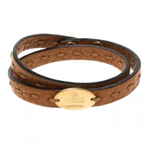 Fendi Selleria Brown Leather Double Wrap Bracelet 