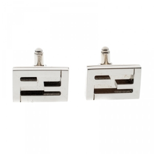 Pre Owned Fendi FF Silver Tone Rectangular Cufflinks