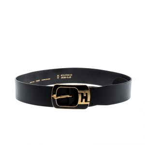 Fendi Black Leather Logo Buckle Belt 90CM