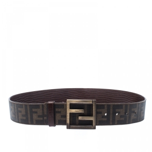 Fendi Tobacco Zucca Coated Canvas Enamel Buckle Belt 90CM