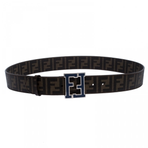 Fendi Tobacco Zucca Coated Canvas FF Logo Buckle Belt 110CM