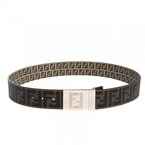 Fendi Tobacco Zucca Coated Canvas Reversible Plaque Buckle Belt 95CM