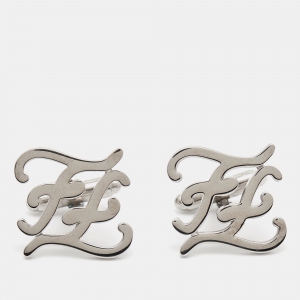 Pre Owned Fendi Karligraphy FF Silver Tone Cufflinks