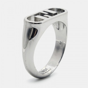 Fendi FF Logo Silver Tone Ring Size 63