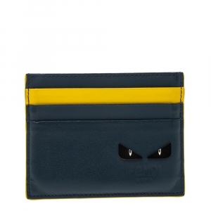 Pre Owned Fendi Blue/Yellow Leather Monster Eye Card Holder