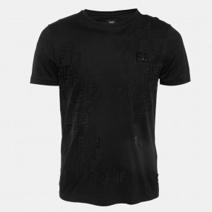 Fendi Black FF Applique and Sequin Cotton Jersey T-Shirt M