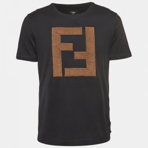 Fendi Black Zucca Applique Cotton T-Shirt L