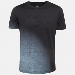 Fendi Black Logo Embossed Ombre Cotton T-Shirt L