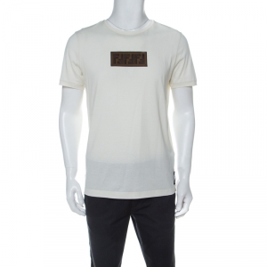 Fendi Off White Cotton Zucca Logo Applique T-Shirt L