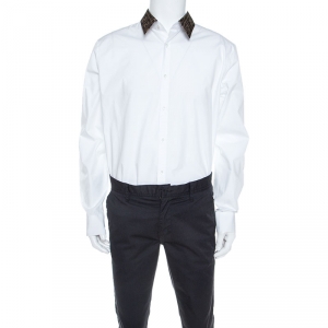 Fendi White Cotton FF Logo Collar Tailored Shirt XXXL