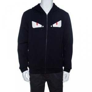 Fendi Navy Blue Wool Eyes Applique Detail Hooded Jacket XL