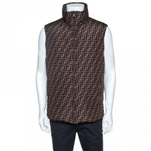 Fendi Brown Logo Print Reversible Down Padded Vest M