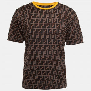 Fendi Brown FF Logo Printed Cotton Crewneck T-Shirt L