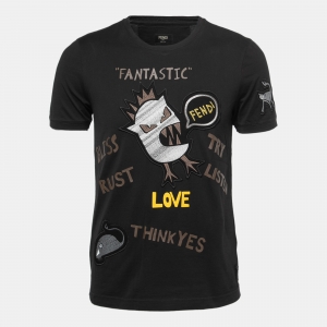 Fendi Black Monster Appliqued Cotton Crew Neck T-Shirt M