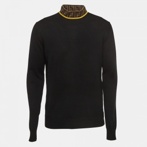 Fendi Black Logo Motif Wool Turtle Neck Pullover S