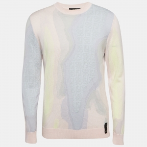Fendi Multicolor Pastel Textured Intarsia Knit Crew Neck Sweater M   