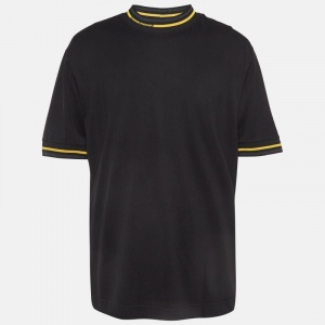 Fendi Black Cotton Contrast Trim T-Shirt XL