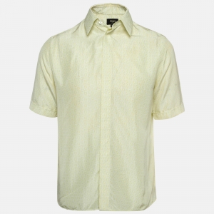 Fendi Yellow Zucca Print Silk Short Sleeve Shirt M