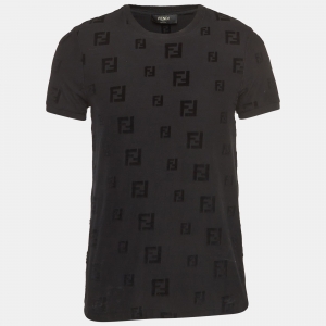 Fendi Black Zucca Embossed Cotton T-Shirt M