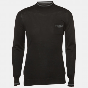 Fendi Black Logo Intarsia Knit Turtleneck Pullover S
