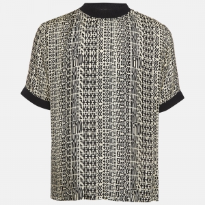 Fendi Cream/Black Printed Silk T-Shirt M
