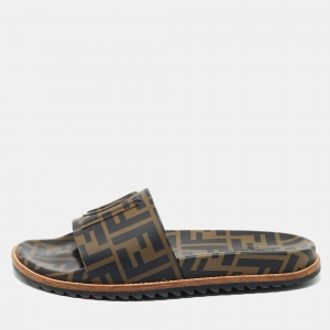Fendi Zucca Brown/Black Rubber Slide Sandals Size 41